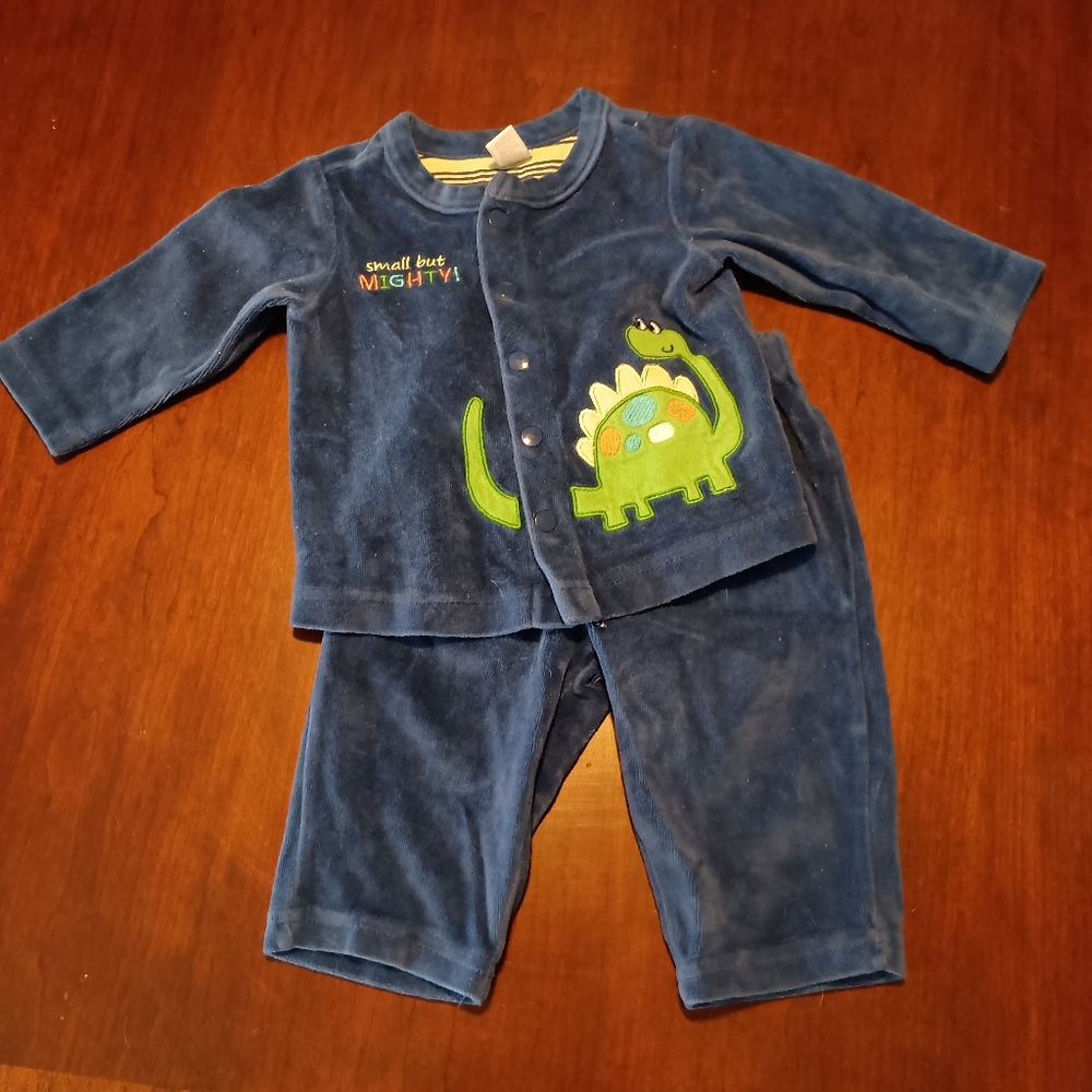Vintage Blue Velour Dino 2pc Boys Pajama Set‎